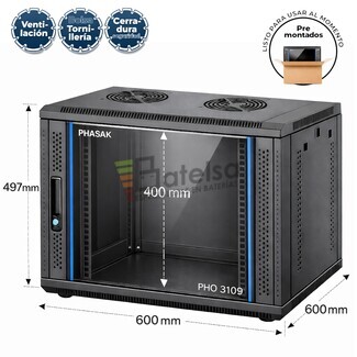 Armario Rack 9U 600x600 mm | Mural Phasak Pro PHO 3109